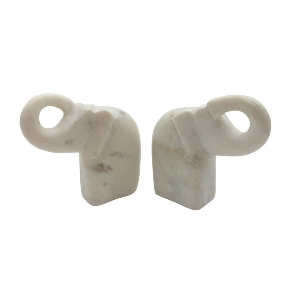 World Market Marble Elephant Bookends Carved Pair‎ Mid Century Modern MCM INDIA